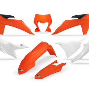 UFO KOMPLET PLASTIKÓW KTM EXC 150 / 250 / 300 TBI '24-'25, EXC-F 250 / 350 / 450 / 500 '24-'25 KOLOR OEM POMARAŃCZOWY BIAŁY