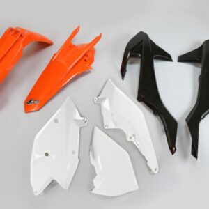 UFO KOMPLET PLASTIKÓW KTM EXC/EXC-F TPI '17-'19, KOLOR OEM '18 OEM (POMARAŃCZOWY/CZARNY/BIAŁY) (KT518E999W)