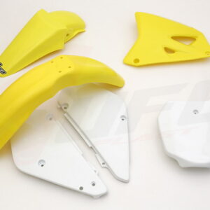 UFO KOMPLET PLASTIKÓW SUZUKI RM 85 '00-'24 KOLOR OEM '00-'15 I '18-'20 OEM (BIAŁY/ŻÓŁTY) (SU405E999)