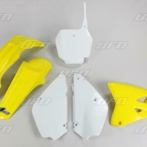 UFO KOMPLET PLASTIKÓW SUZUKI RM 85 '00-'24 RESTYLING KOLOR OEM '00-'15 I '18-'20 (BIAŁY/ŻÓŁTY) (SU405KE999)