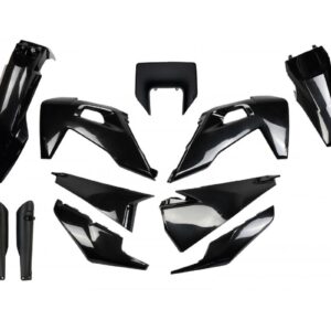 UFO KOMPLET PLASTIKÓW (FULL KIT) Z OSŁONAMI TELESKOPÓW (AMORTYZATORÓW) HUSQVARNA TX / TE 125 / 150 / 250 / 300 '20-'22, FE 250 / 350 / 450 / 501 '20-'23 KOLOR CZARNY