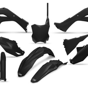 UFO KOMPLET PLASTIKÓW (FULL KIT) Z OSŁONAMI TELESKOPÓW (AMORTYZATORÓW) KAWASAKI KXF 250 '25, KXF 450'24-'26, KX 450X '24-'26 KOLOR CZARNY