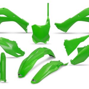 UFO KOMPLET PLASTIKÓW (FULL KIT) Z OSŁONAMI TELESKOPÓW (AMORTYZATORÓW) KAWASAKI KXF 250 '25, KXF 450 '24-'26, KX 450X '24-'26 KOLOR OEM ZIELONY