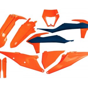 UFO KOMPLET PLASTIKÓW (FULL KIT) Z OSŁONAMI TELESKOPÓW (AMORTYZATORÓW) KTM EXC 125 '20-'21, EXC 250 / 300 TPI '20-'23, EXC-F 250 / 350 / 450 / 500 '20-'23 KOLOR OEM POMARAŃCZOWY