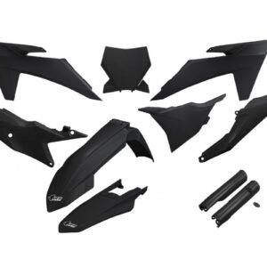 UFO KOMPLET PLASTIKÓW (FULL KIT) Z OSŁONAMI TELESKOPÓW (AMORTYZATORÓW) KTM SX 125 / 250 / 300 TBI '23-'24, SX-F 250 / 350 / 450 '23-'24 KOLOR CZARNY