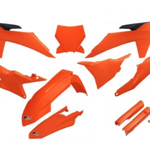 UFO KOMPLET PLASTIKÓW (FULL KIT) Z OSŁONAMI TELESKOPÓW (AMORTYZATORÓW) KTM SX 125 / 250 / 300 TBI '23-'24, SX-F 250 / 350 / 450 '23-'24 KOLOR POMARAŃCZOWY