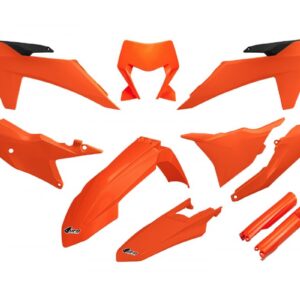 UFO KOMPLET PLASTIKÓW (FULL KIT) Z OSŁONAMI TELESKOPÓW (AMORTYZATORÓW) KTM EXC 150 / 250 / 300 TBI '24-'25, EXC-F 250 / 350 / 450 / 500 '24-'25 KOLOR POMARAŃCZOWY