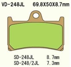 VESRAH KLOCKI HAMULCOWE KH252 / KH380 SPIEK METALICZNY (ZŁOTE) YAMAHA FZ6/R6/R1/FJR PRZÓD (MADE IN JAPAN)